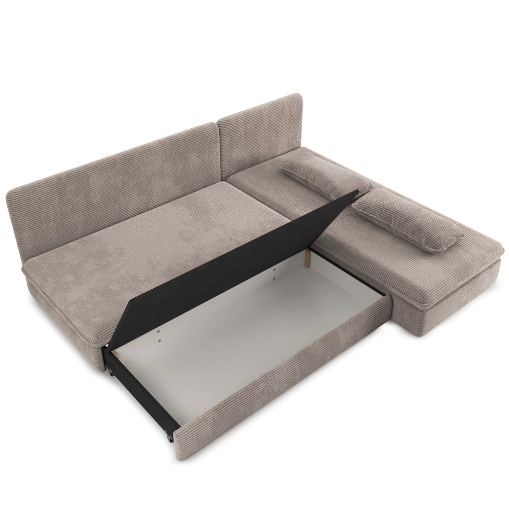 Noma - Banquette D'Angle Convertible 4 Places - Velours Côtelé Taupe