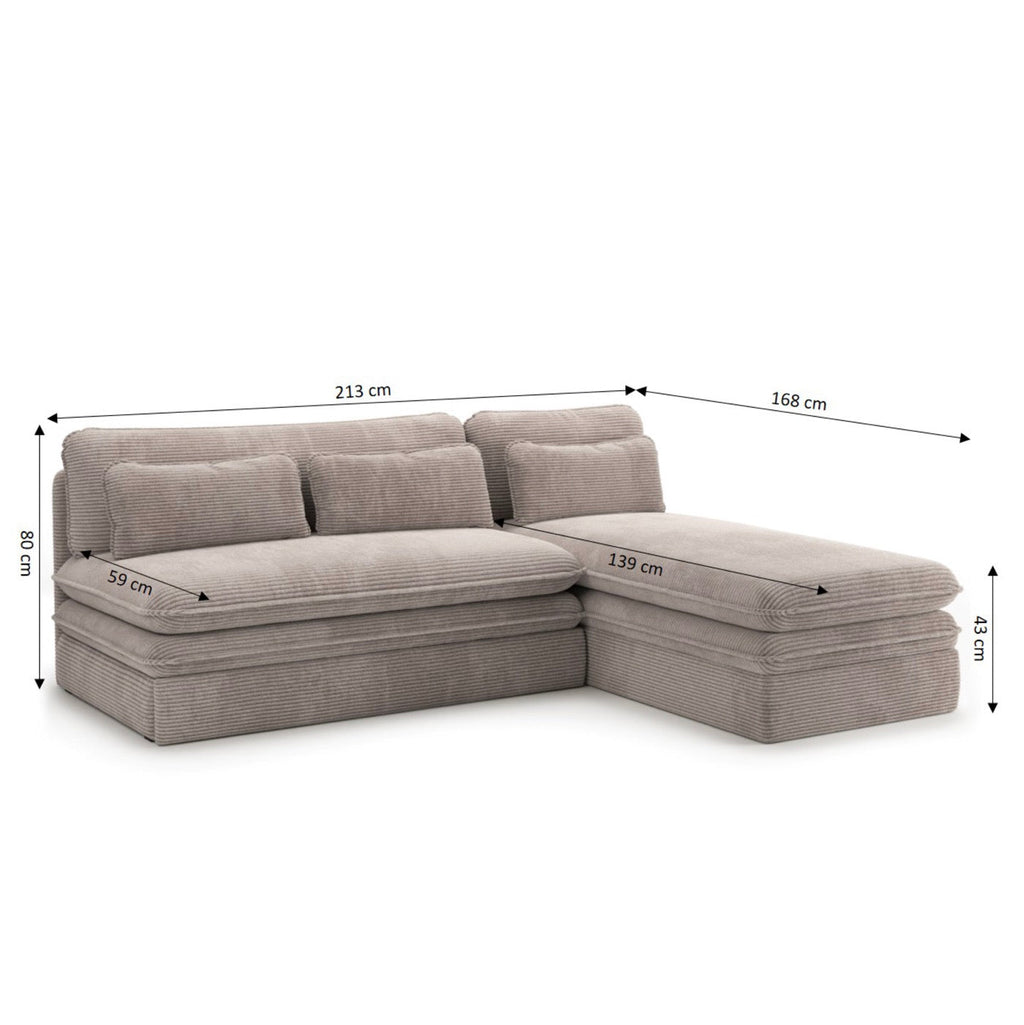 Noma - Banquette D'Angle Convertible 4 Places - Velours Côtelé Taupe
