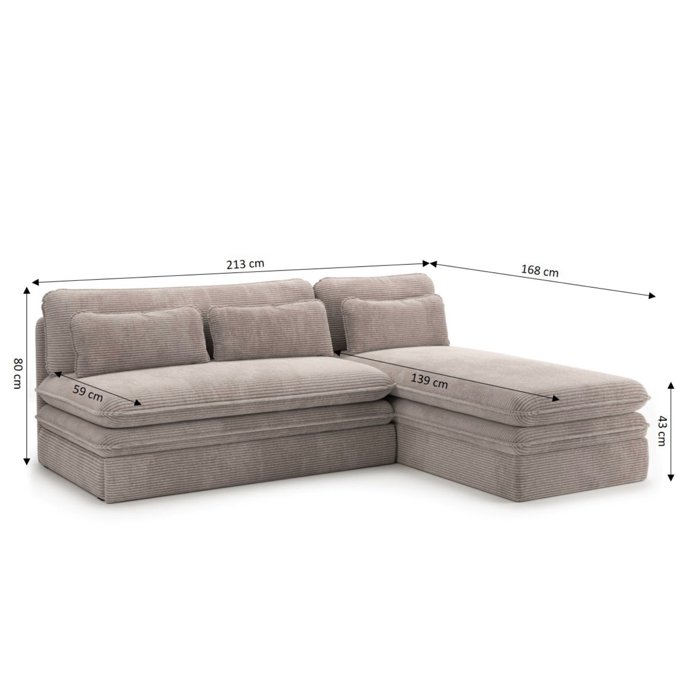 Noma - Banquette D'Angle Convertible 4 Places - Velours Côtelé Taupe