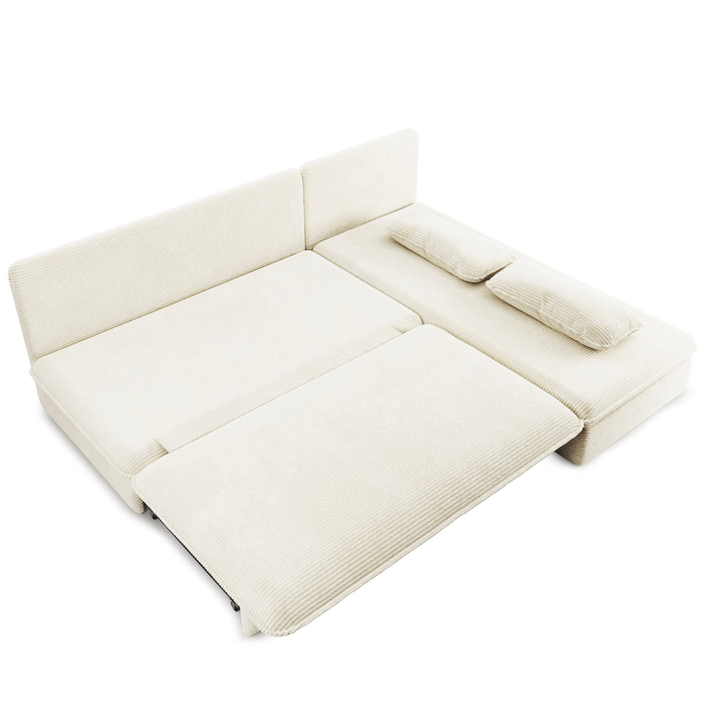 Noma - Banquette D'Angle Convertible 4 Places - Velours Côtelé Écru