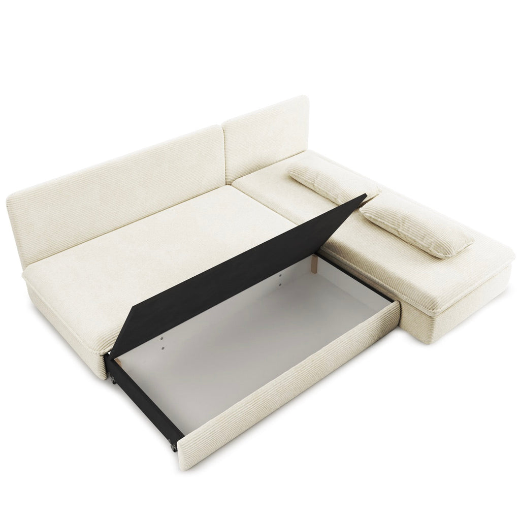 Noma - Banquette D'Angle Convertible 4 Places - Velours Côtelé Écru