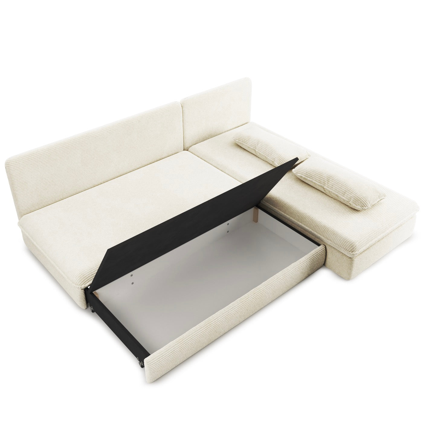 Noma - Banquette D'Angle Convertible 4 Places - Velours Côtelé Écru