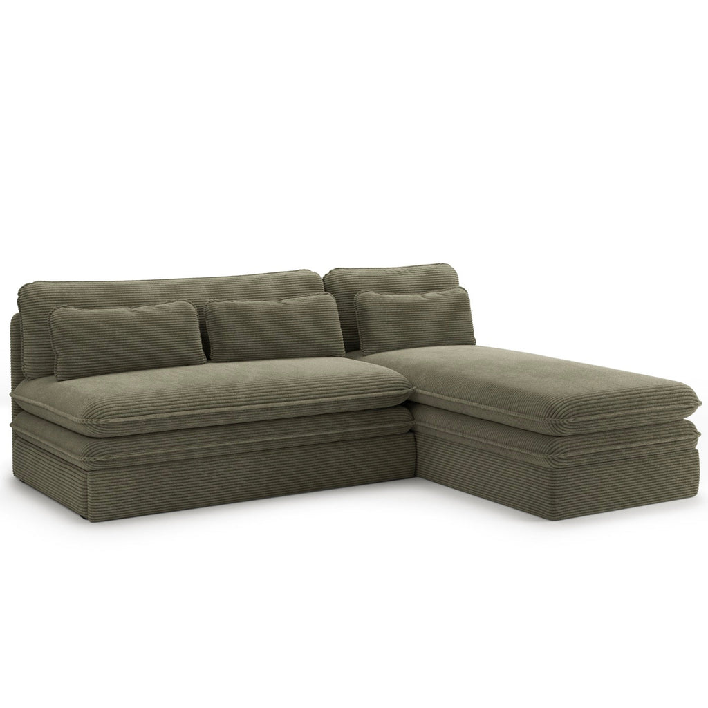 Noma - Banquette D'Angle Convertible 4 Places - Velours Côtelé Vert