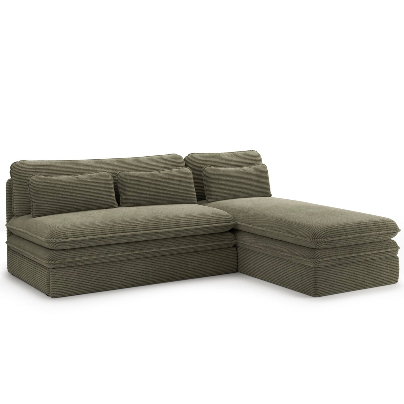 Noma - Banquette D'Angle Convertible 4 Places - Velours Côtelé Vert