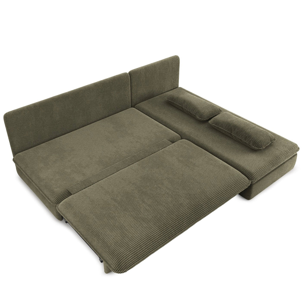 Noma - Banquette D'Angle Convertible 4 Places - Velours Côtelé Vert
