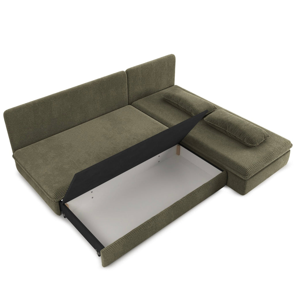 Noma - Banquette D'Angle Convertible 4 Places - Velours Côtelé Vert
