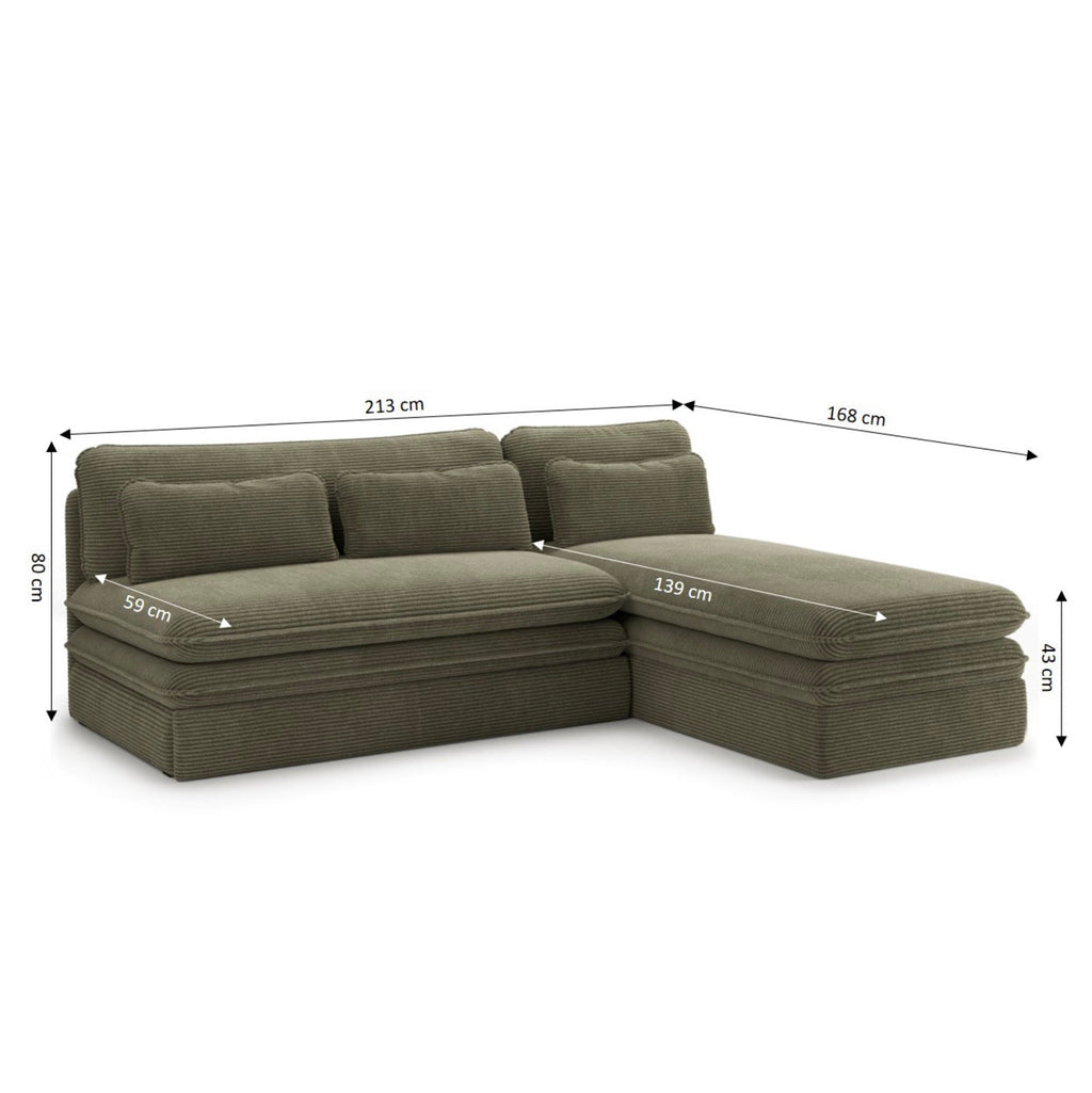 Noma - Banquette D'Angle Convertible 4 Places - Velours Côtelé Vert