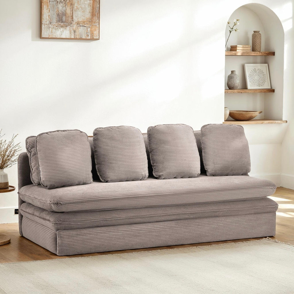 Noma - Banquette Convertible 3 Places - Velours Côtelé Taupe