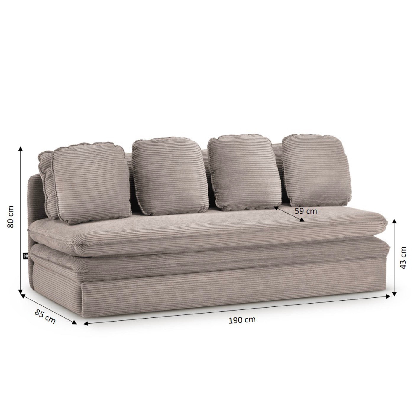 Noma - Banquette Convertible 3 Places - Velours Côtelé Taupe