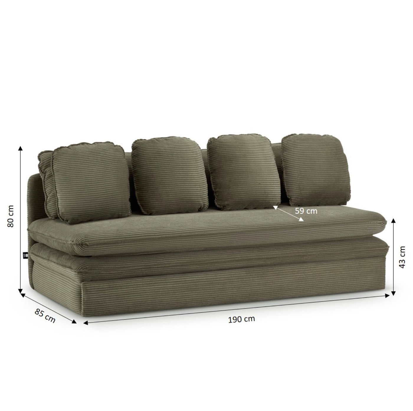 Noma - Banquette Convertible 3 Places - Velours Côtelé Vert
