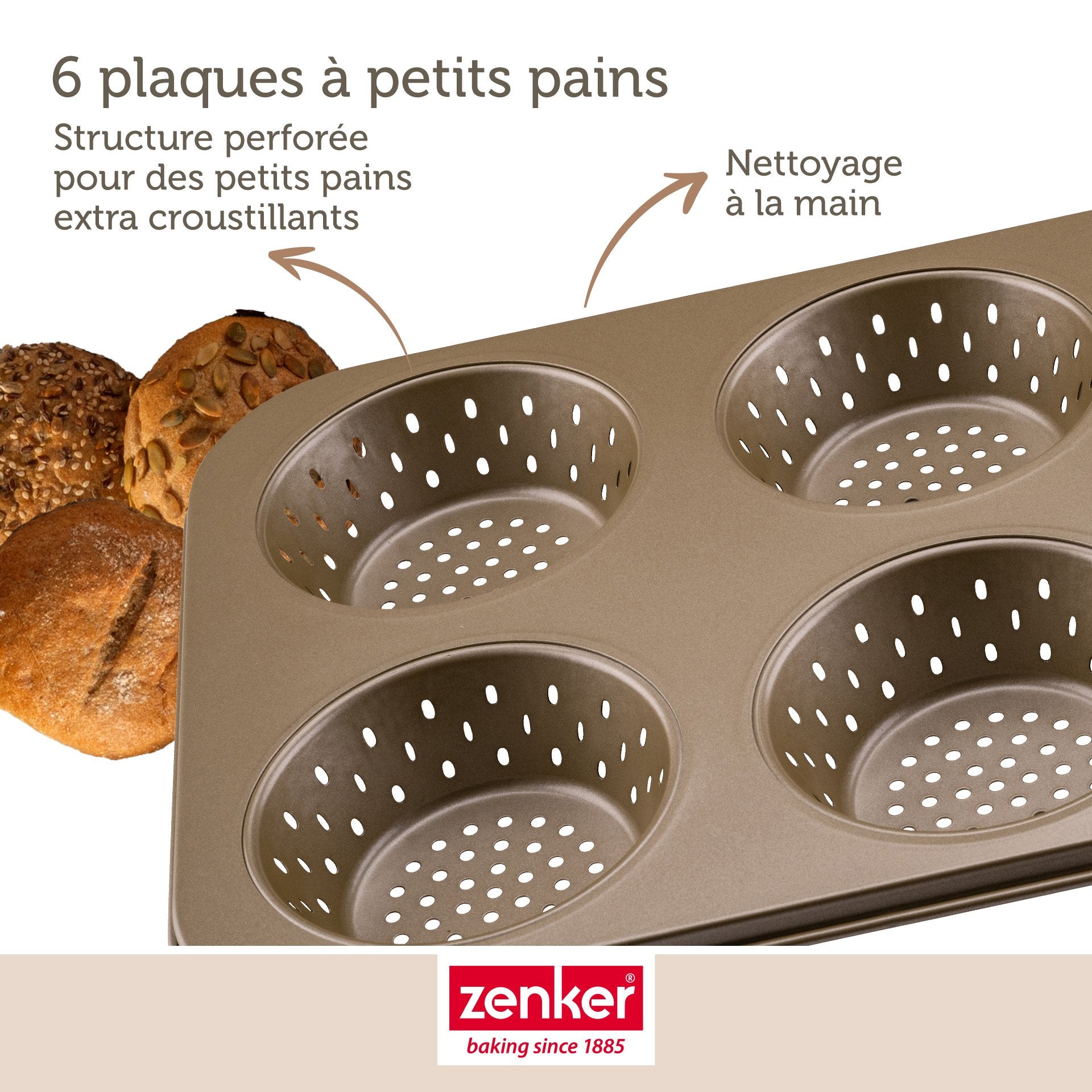 Zenker - Moule À Petits Pains Individuels Ronds 6 Empreintes 33 X 22 Cm Zenker Mojave Gold - Or