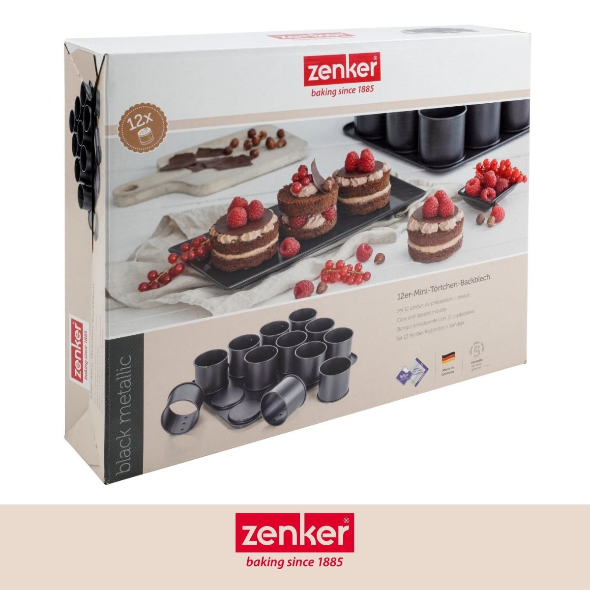 Zenker - Ensemble De 2 Plaques Pâtisserie 12 Mini Moules Ronds Amovibles 38 X 30 Cm Zenker Black Metallic - Noir