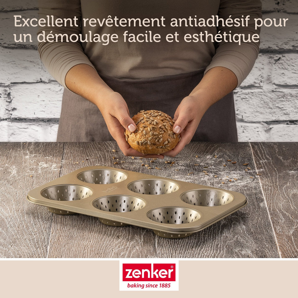 Zenker - Moule À Petits Pains Individuels Ronds 6 Empreintes 33 X 22 Cm Zenker Mojave Gold - Or