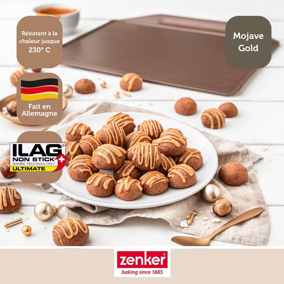 Zenker - Ensemble De 2 Plaques À Pâtisserie Sans Rebords 36 X 33 Cm Zenker Mojave Gold - Or