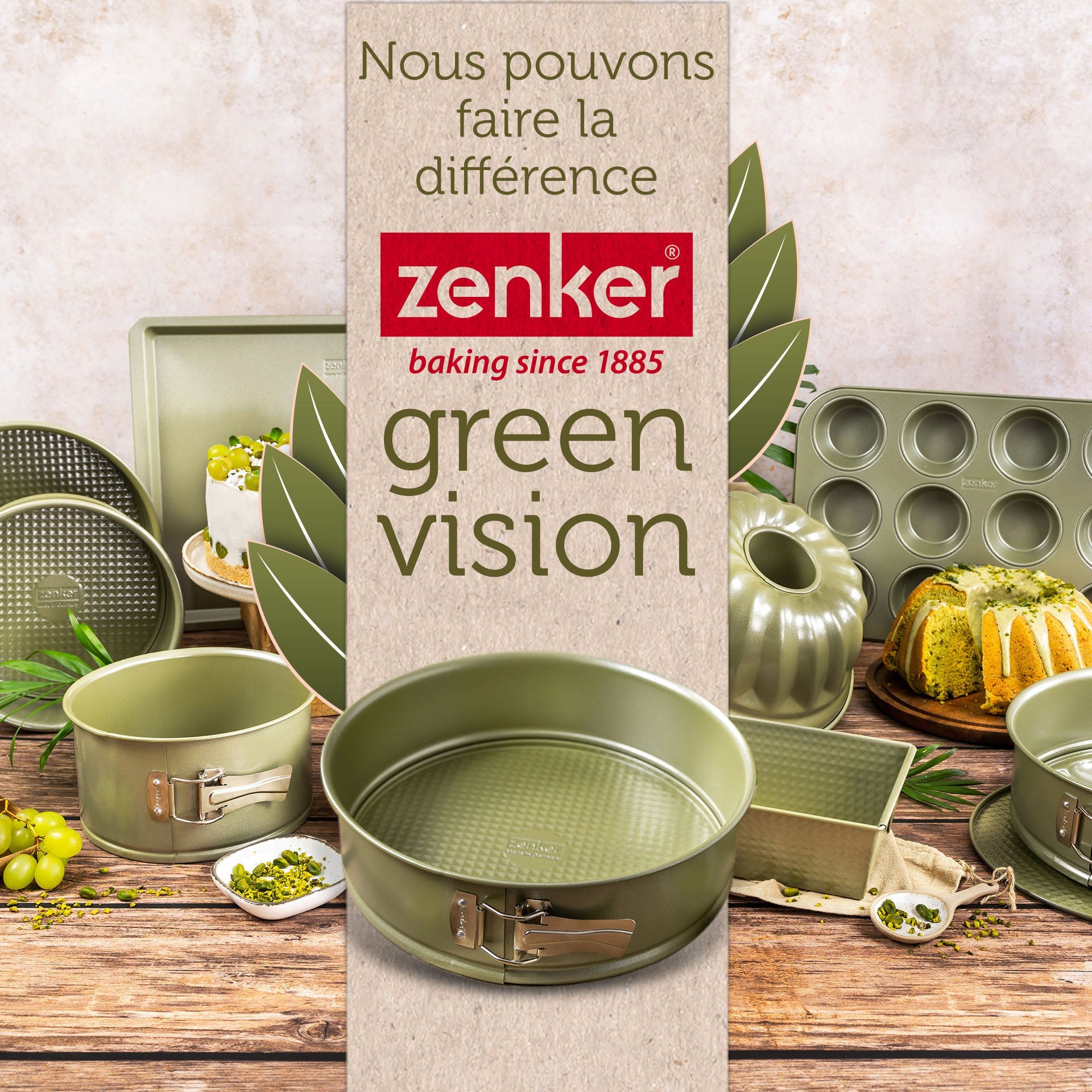 Zenker - Lot De 2 Moules À Gâteaux 30/30 Cm En Acier Zenker Green Vision - Vert