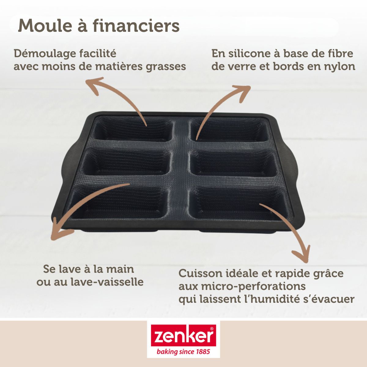 Zenker - Moule 6 Financiers 26 X 22 Cm Zenker Silicone Fibre De Verre - Noir|Gris
