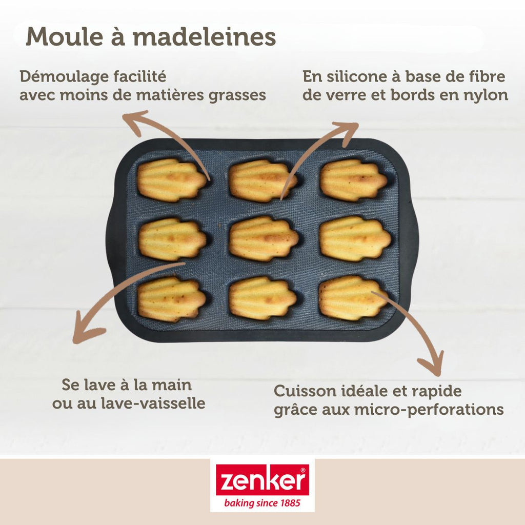 Zenker - Moule 9 Madeleines 28 X 18 Cm Zenker Silicone Fibre De Verre - Noir|Gris