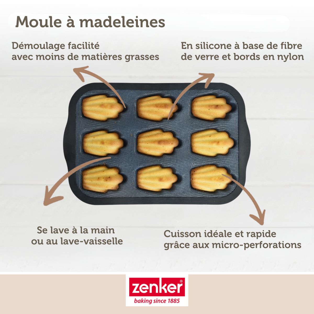 Zenker - Moule 9 Madeleines 28 X 18 Cm Zenker Silicone Fibre De Verre - Noir|Gris