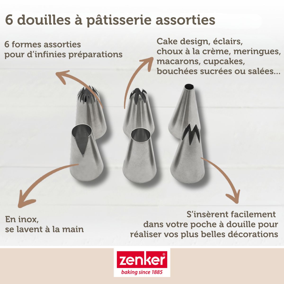 Zenker - Lot De 6 Douilles À Pâtisserie En Inox Grand Modèle Zenker Smart Pastry - Gris