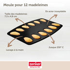 Zenker - Moule 12 Madeleines 26 X 39 Cm Zenker Spécial Countries - Noir