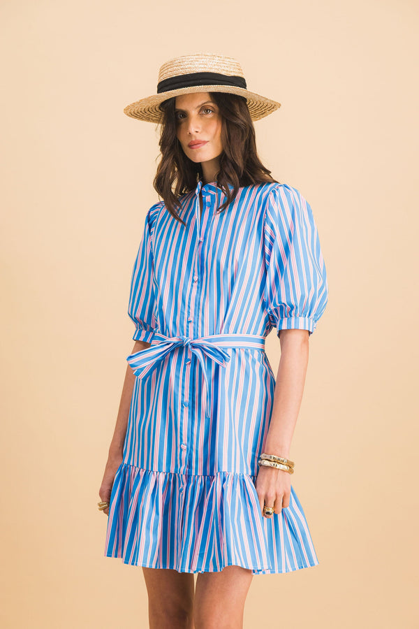 Robe Clementine Stripes Bleu Et Rose