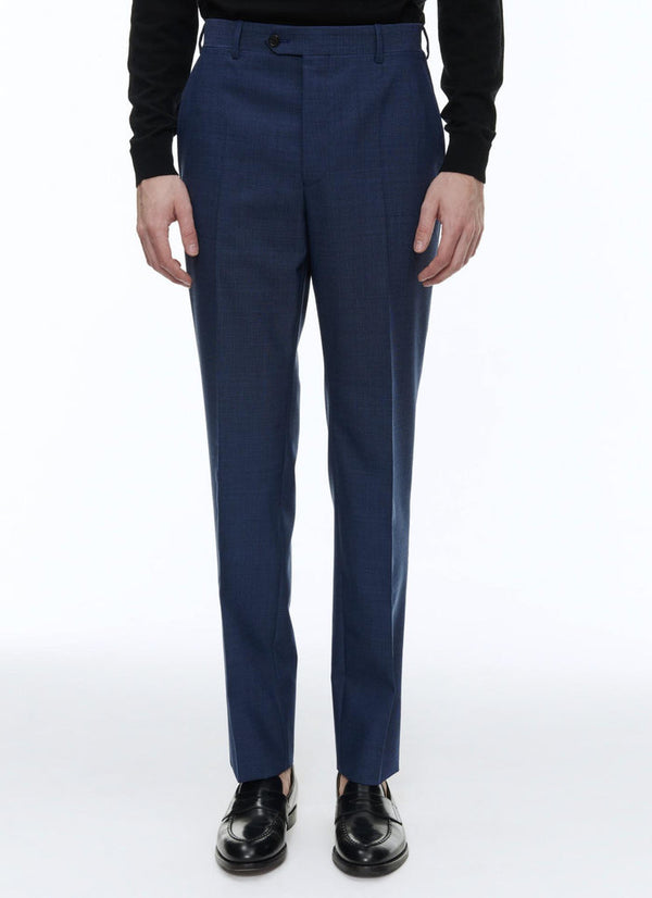 Fursac - Pantalon En Laine Bleue À Micro Dessin