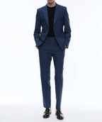 Fursac - Pantalon En Laine Bleue À Micro Dessin