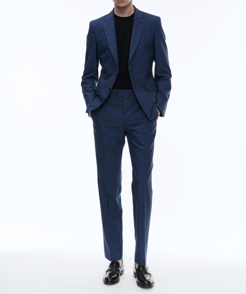 Fursac - Pantalon En Laine Bleue À Micro Dessin