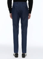 Fursac - Pantalon En Laine Bleue À Micro Dessin