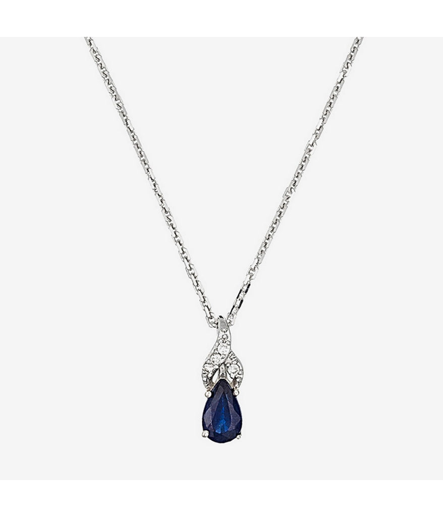 Pendentif "Larme De Saphir" - Diamants 0,01Ct/4 Saphir 0,34Ct - Or Blanc