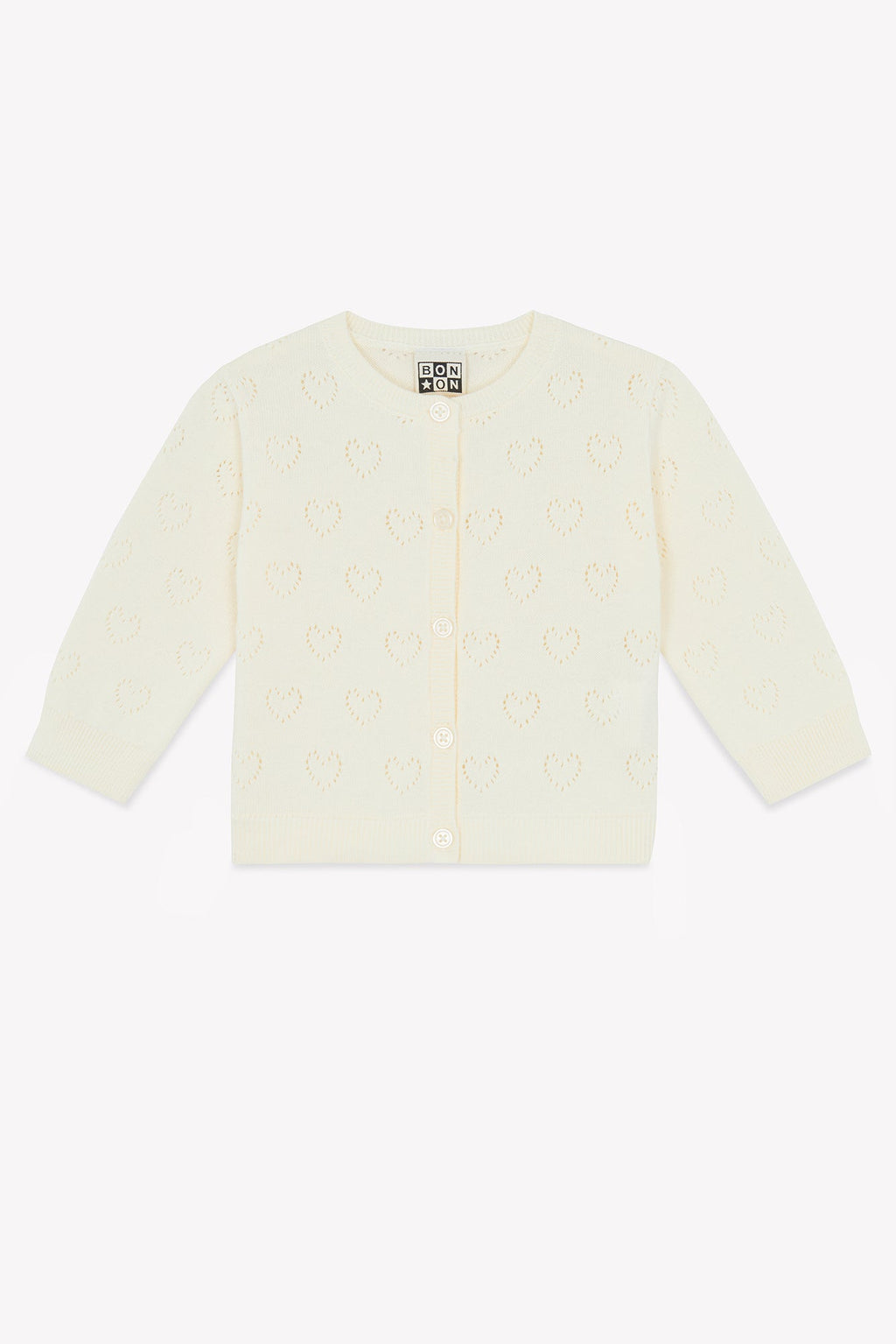 Cardigan - Naissance Beige Cœurs Ajouré