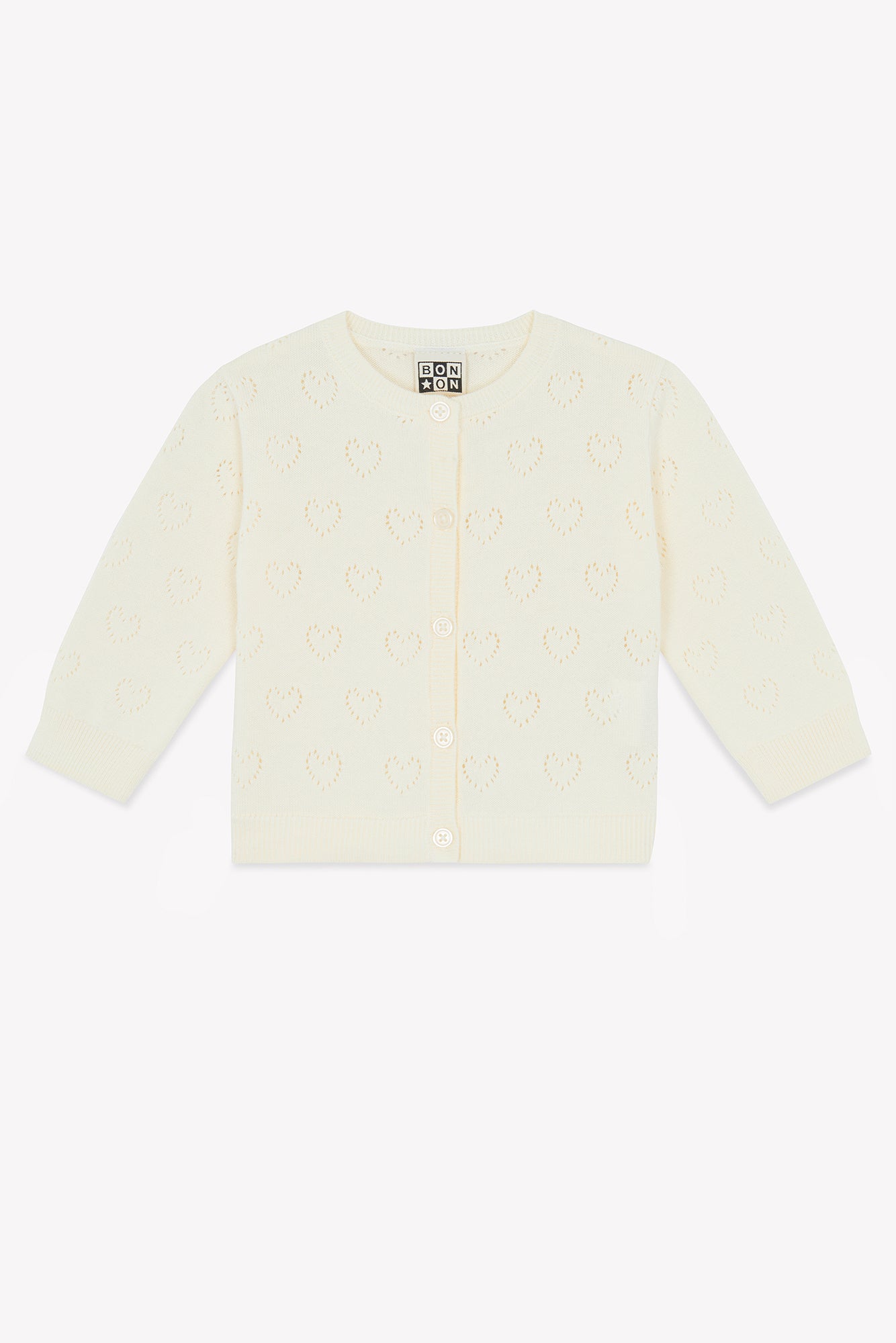 Cardigan - Naissance Beige Cœurs Ajouré