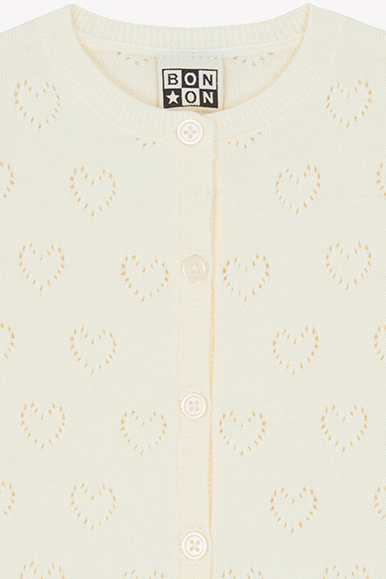 Cardigan - Naissance Beige Cœurs Ajouré