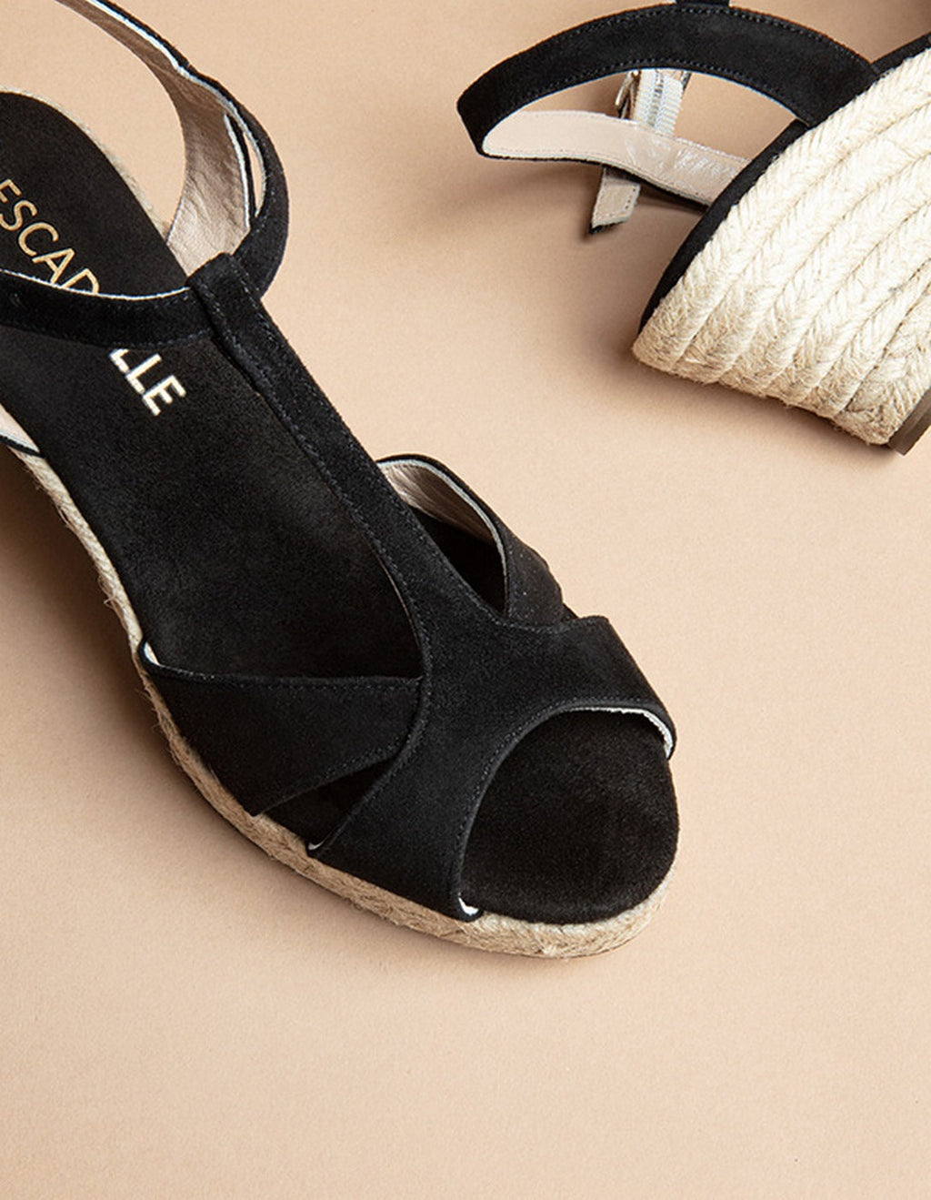 Espadrilles Mi-Talon Palombaggia - Cuir Daim Noir - Femme