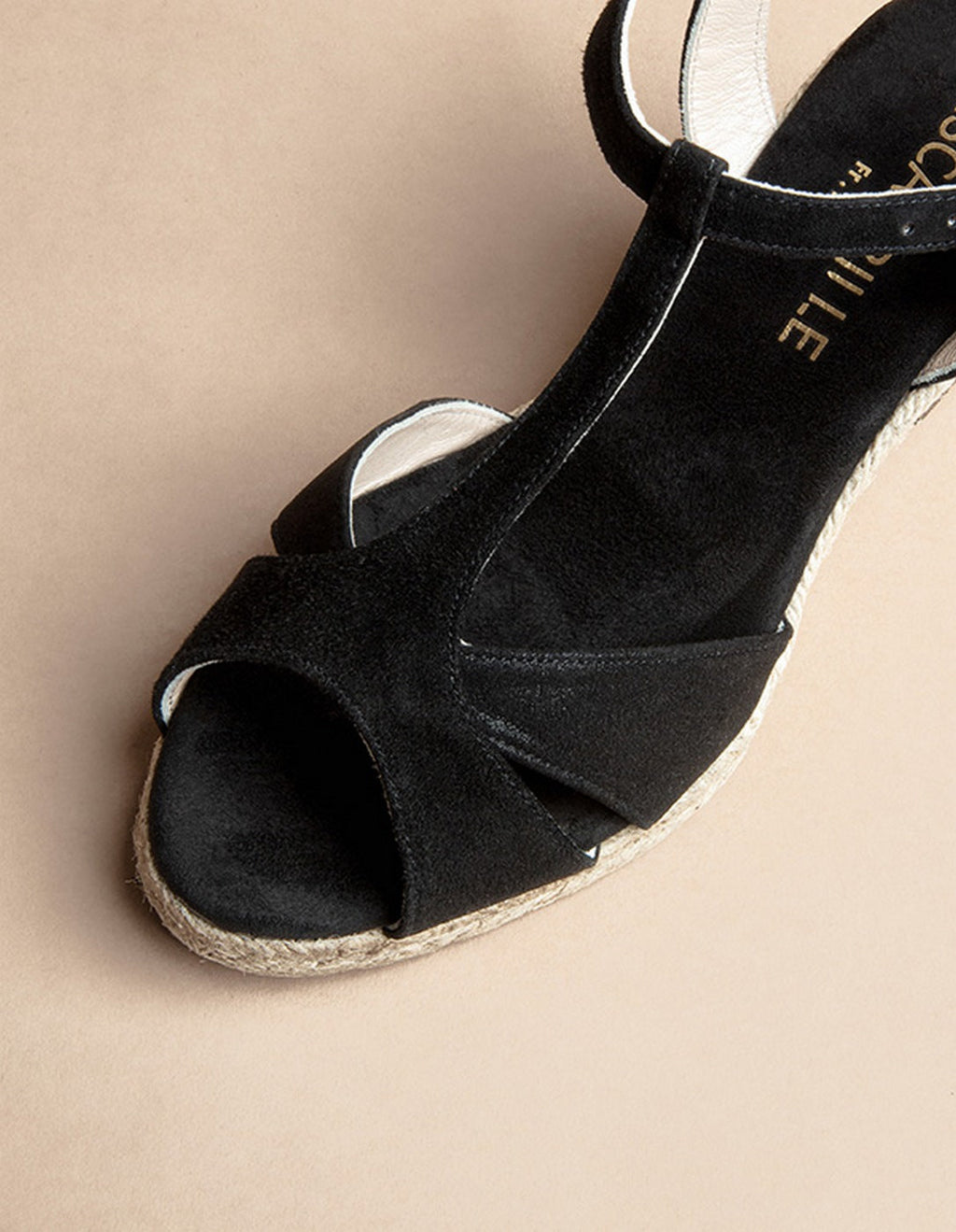 Espadrilles Mi-Talon Palombaggia - Cuir Daim Noir - Femme