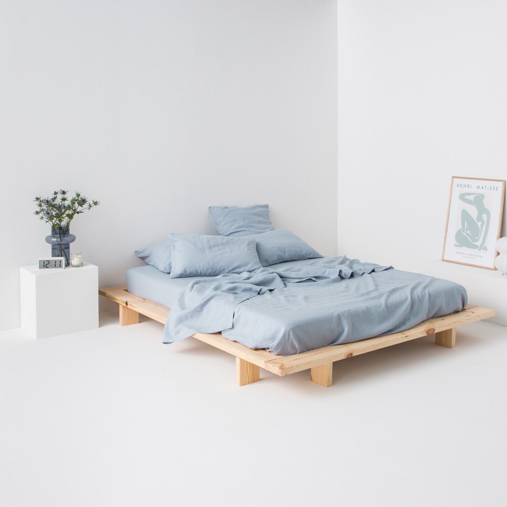 Drap Plat En Lin Lavé 190G/M² - Bleu Glacier