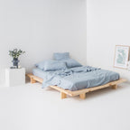 Drap Plat En Lin Lavé 190G/M² - Bleu Glacier