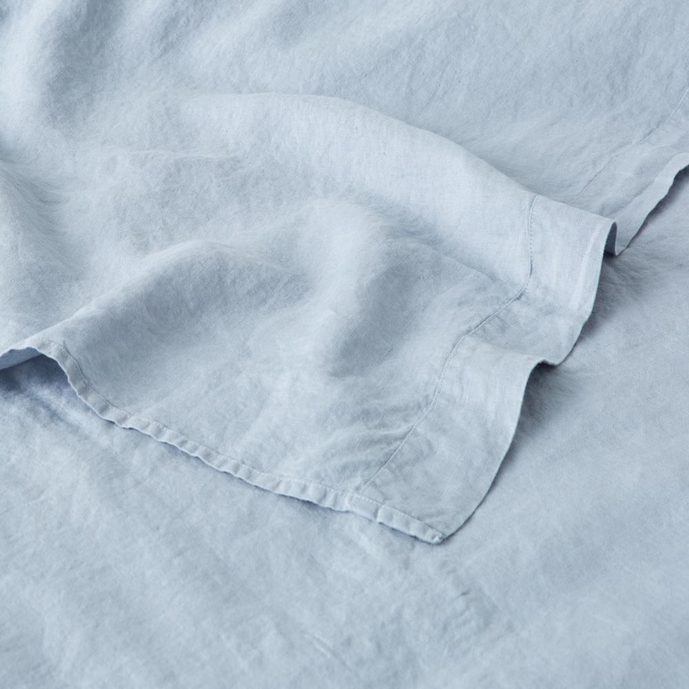 Drap Plat En Lin Lavé 190G/M² - Bleu Glacier