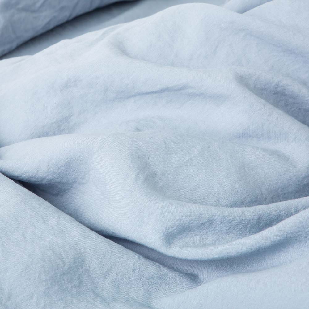Drap Housse En Lin Lavé 190G/M² - Bleu Glacier