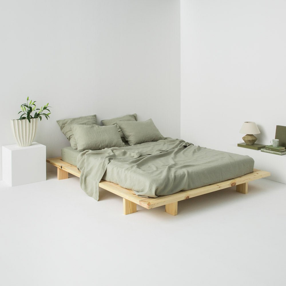 Drap Plat En Lin Lavé 190G/M² - Vert Sauge