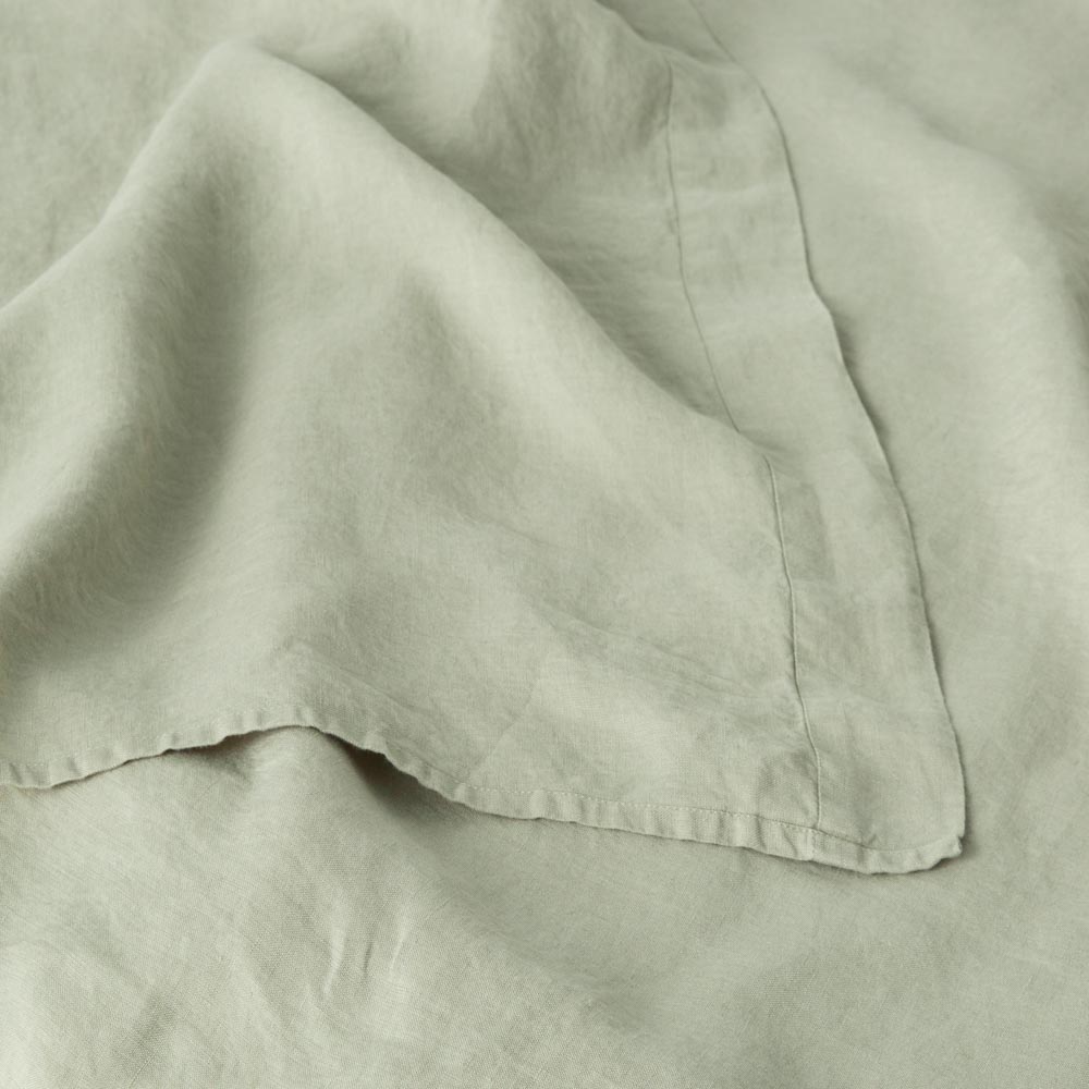 Drap Plat En Lin Lavé 190G/M² - Vert Sauge