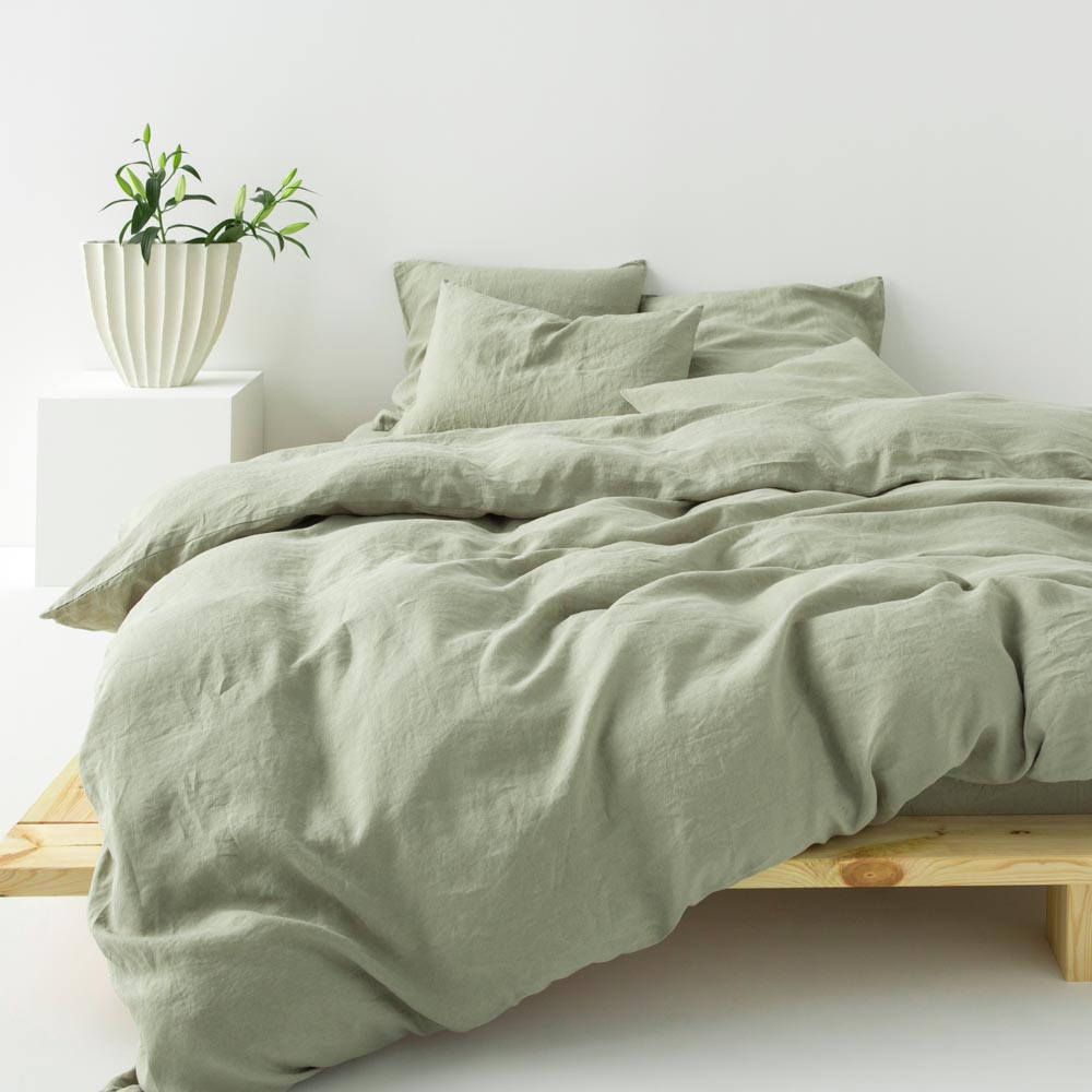 2 Taies D'Oreiller En Lin Lavé 190G/M² - Vert Sauge