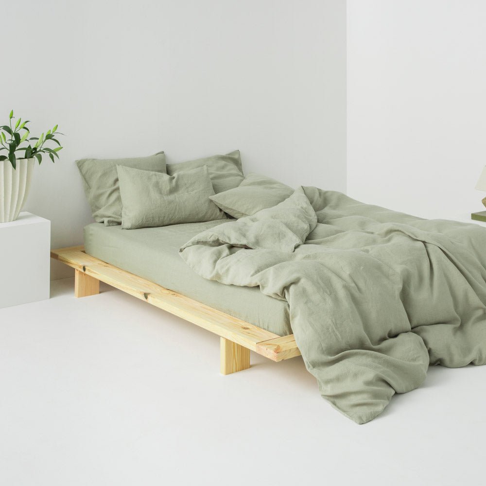 Drap Housse En Lin Lavé 190G/M² - Vert Sauge
