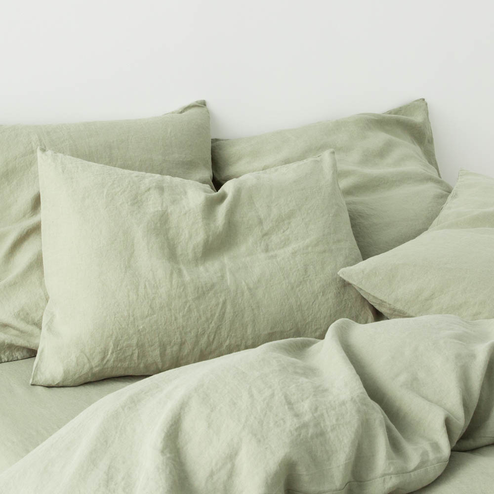 2 Taies D'Oreiller En Lin Lavé 190G/M² - Vert Sauge