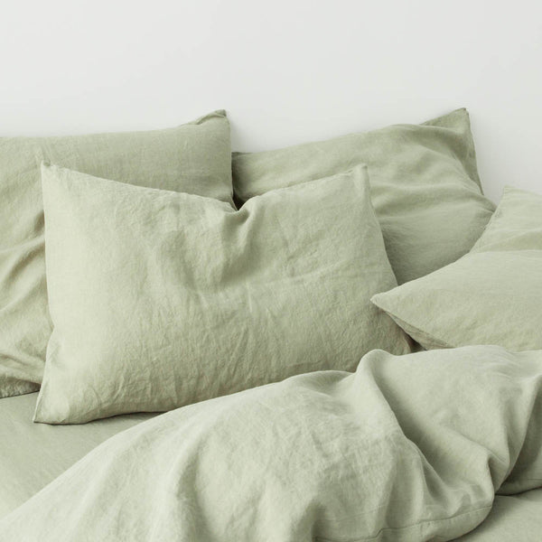 2 Taies D'Oreiller En Lin Lavé 190G/M² - Vert Sauge