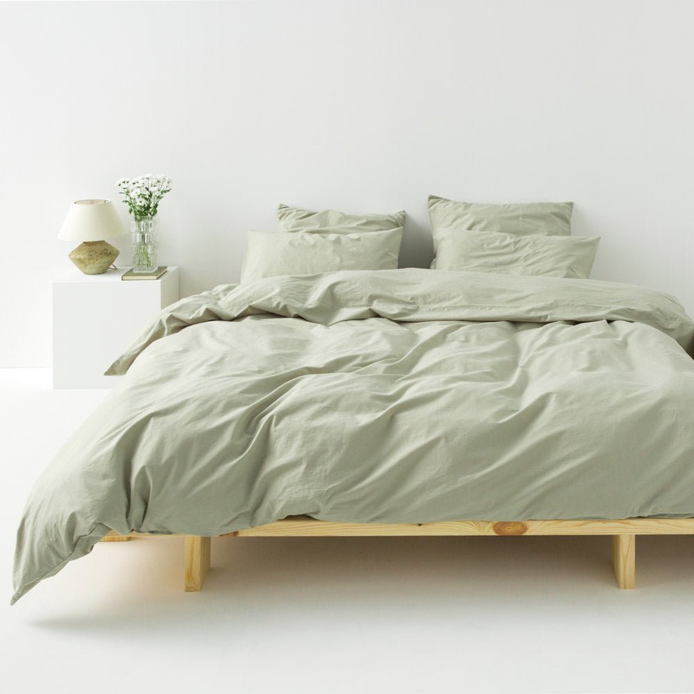 2 Taies D'Oreiller En Percale De Coton Lavé 300 Fils - Vert Sauge