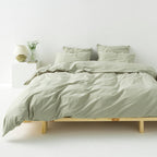 2 Taies D'Oreiller En Percale De Coton Lavé 300 Fils - Vert Sauge