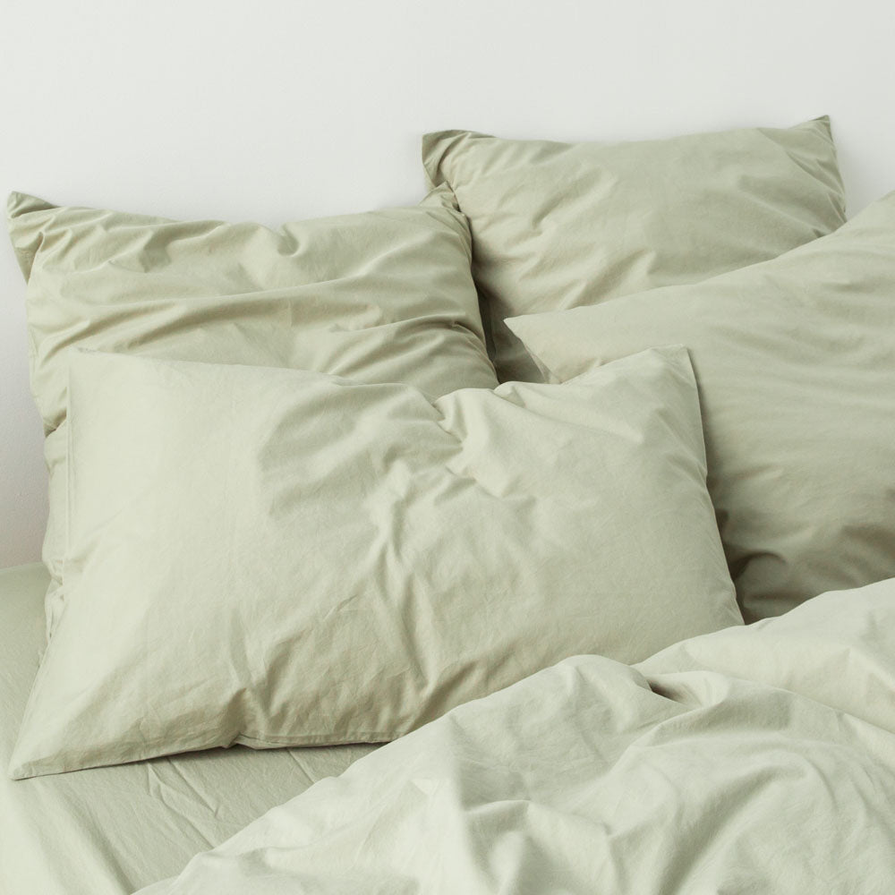 2 Taies D'Oreiller En Percale De Coton Lavé 300 Fils - Vert Sauge
