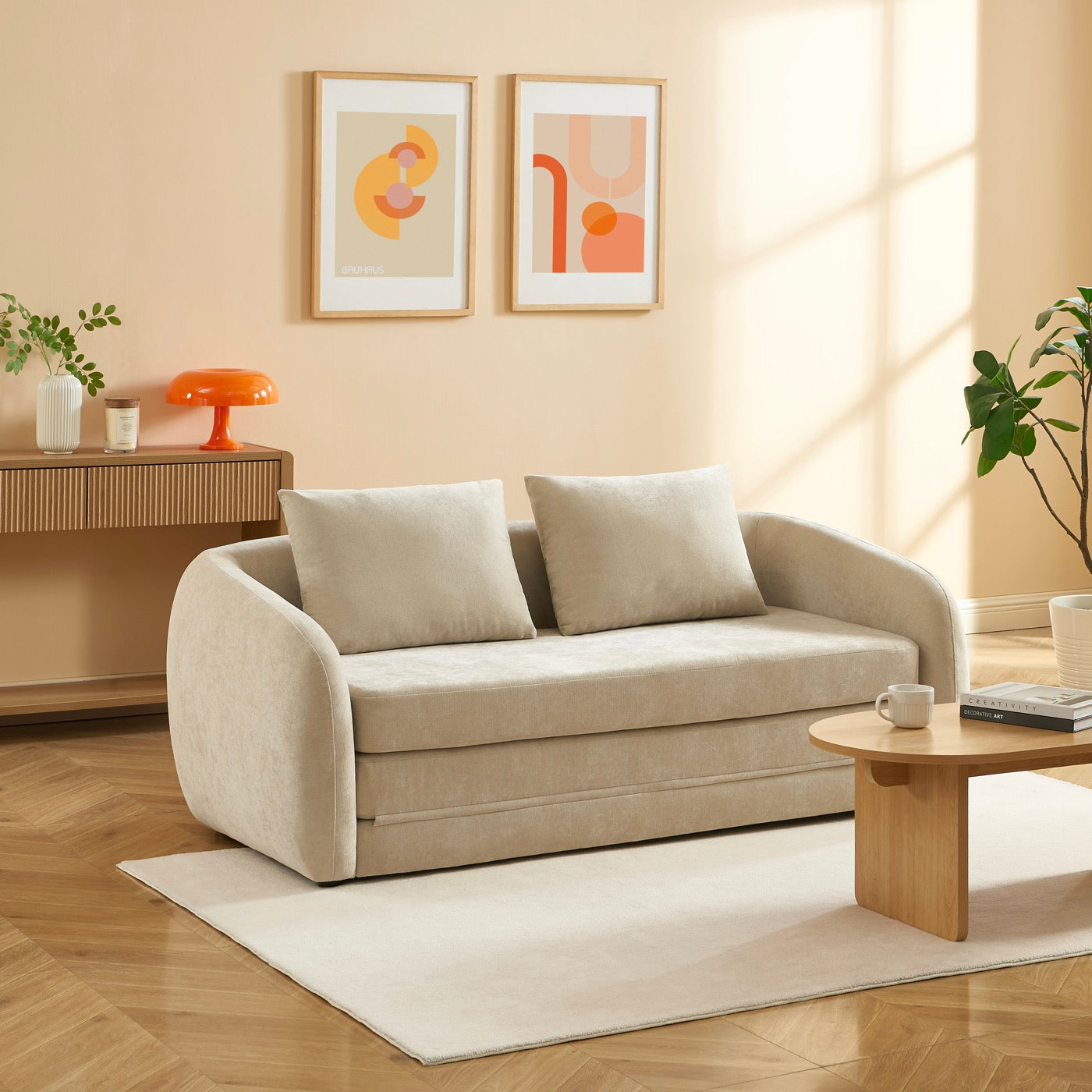 Paz - Canapé Droit 2 Places - Tissu Chenille Beige