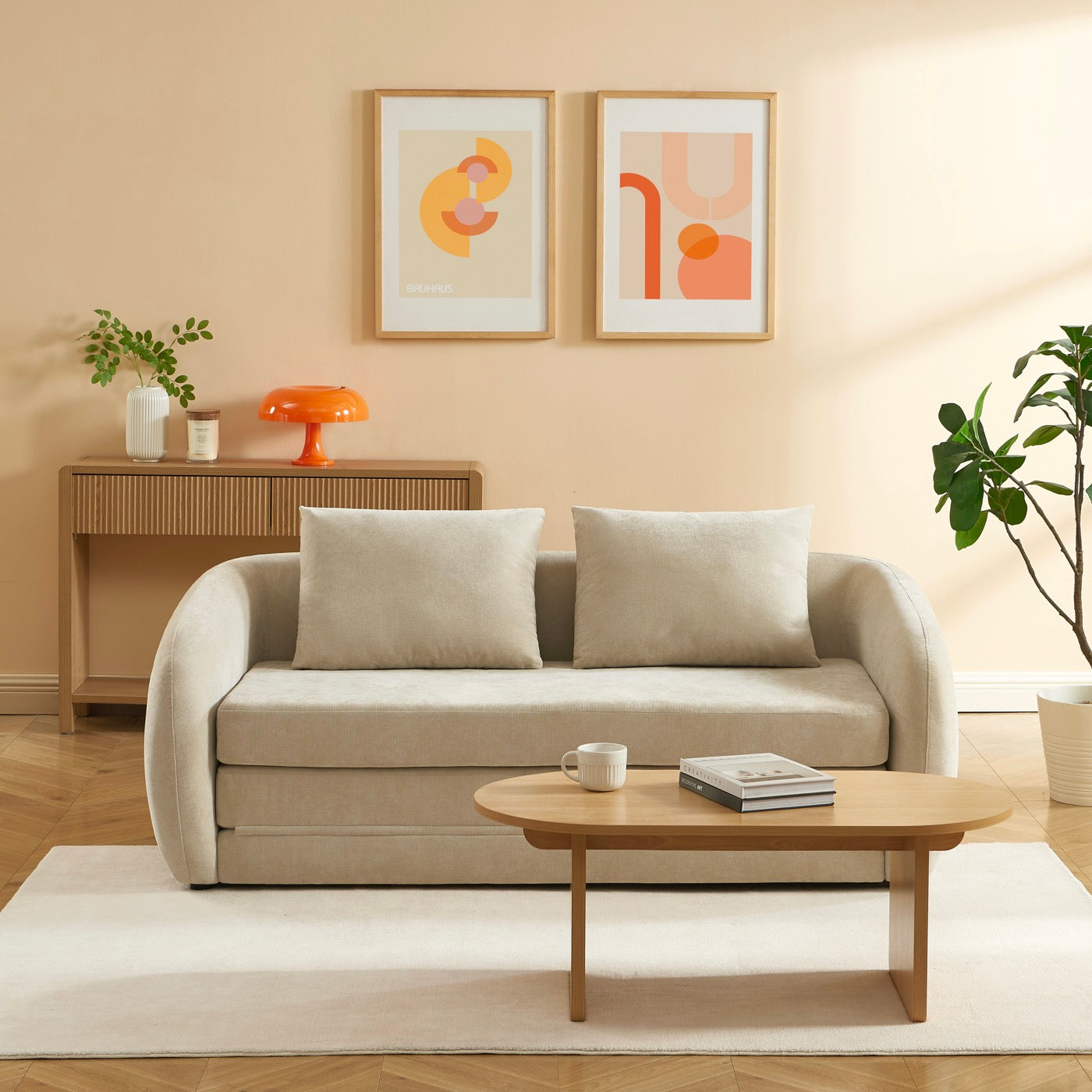Paz - Canapé Droit 2 Places - Tissu Chenille Beige